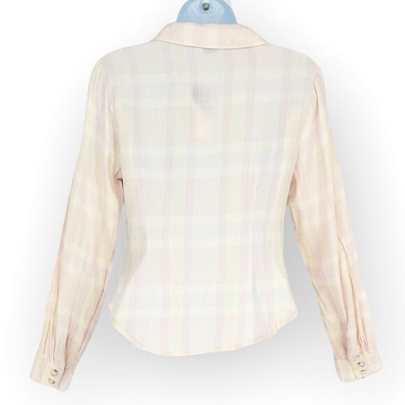 SANCTUARY CLOTHING NWT WOMENS WHISPER PLAID RUCHED BOYFRIEND SHIRT- size M - Picture 6 of 11